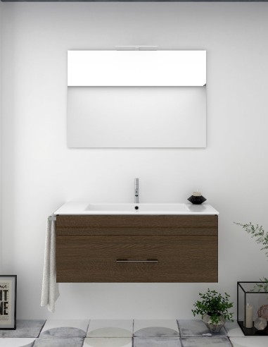 Bragi suspendeu mobiliário de banheiro com plano vasque e evasão de espelho de carvalho