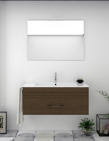 Bragi suspendeu mobiliário de banheiro com plano vasque e evasão de espelho de carvalho