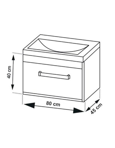 Gabinete de banheiro de gaveta Bragi 1 ou 2 com lavatório e espelho 10 cores e 14 tamanhos