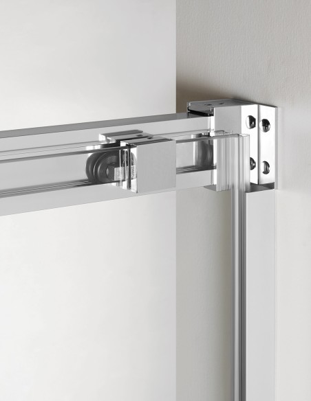 Parede de chuveiro de canto 1 + 1 com painel fixo básico, sem menor perfil 5 cores de perfis, 2 tipos de vidro 6mm