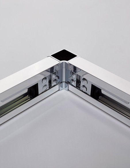 Parede de chuveiro de canto 1 + 1 com painel fixo básico, sem menor perfil 5 cores de perfis, 2 tipos de vidro 6mm