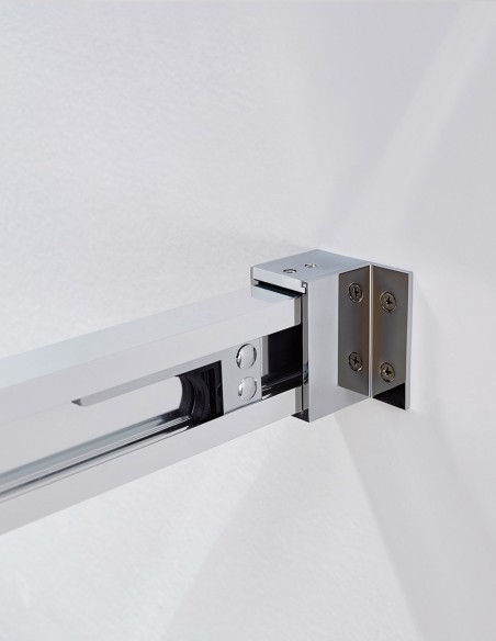 Parede de chuveiro de canto 1 + 1 com painel fixo básico, sem menor perfil 5 cores de perfis, 2 tipos de vidro 6mm