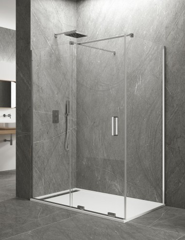 1 + 1 Corner Chuveiro com parede lateral fixa...