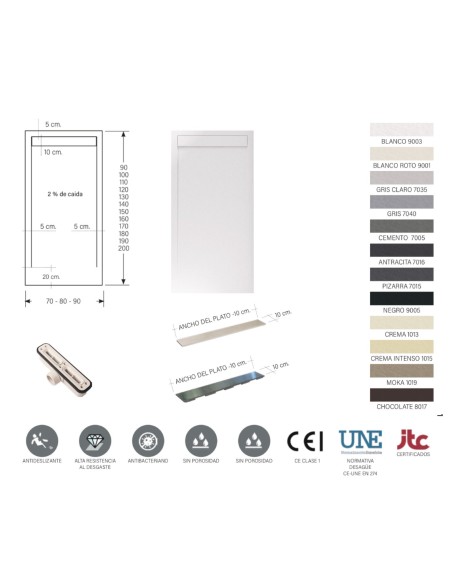 Receptor de chuveiro Bidai Resina com quadro Slate Texture Luz Cinza Ral 7035