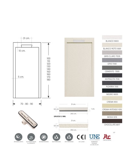 Receptor de chuveiro Steen resina com quadro de ardósia textura cinza Cement Ral 7005