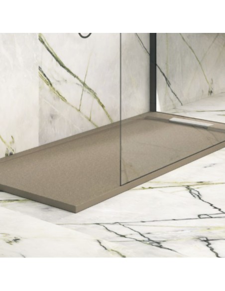 Receptor de chuveiro Steen resina com quadro de ardósia textura cinza Cement Ral 7005