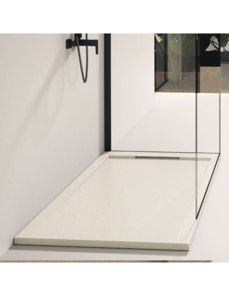 Receptor de chuveiro Steen resina com quadro de ardósia textura cinza Cement Ral 7005