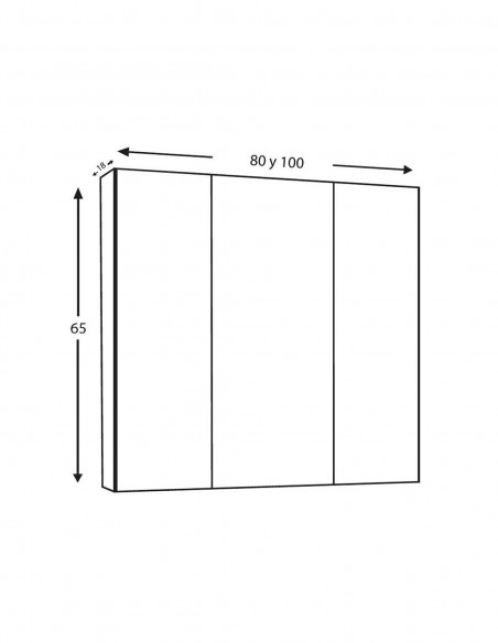 Mobiliário de espelho de parede de 3 portas 80, 100 ou 120cm diagrama